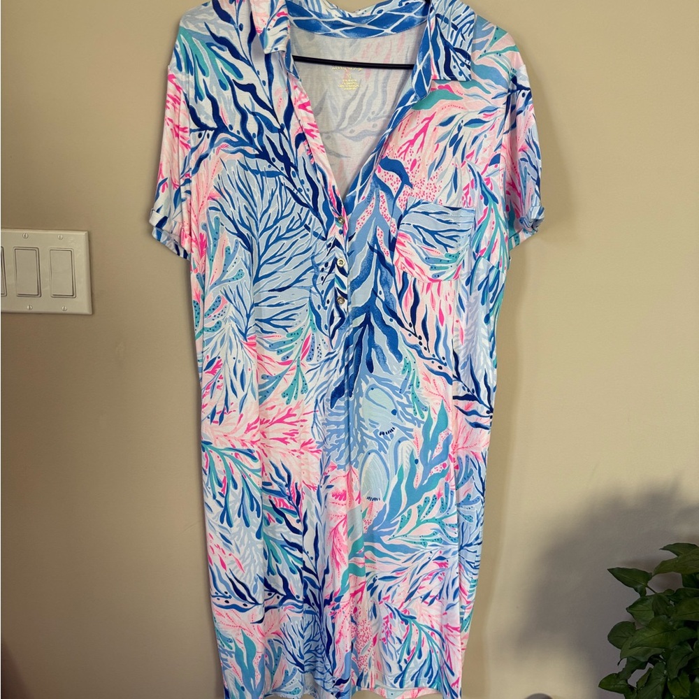 Tropical Print Shirt Dress